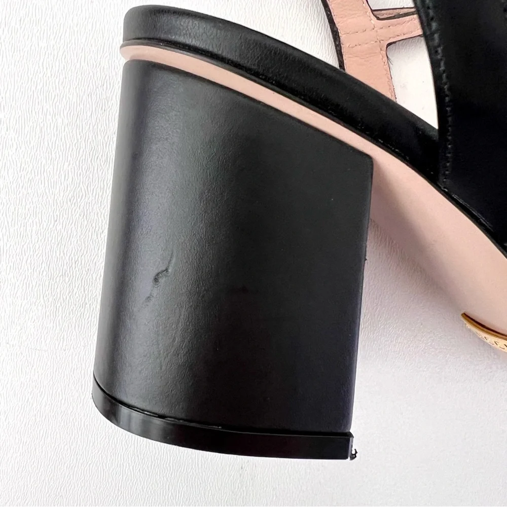 GUCCI | Marmont Double GG Black Leather Mid Heel Block Sandal EU 37.5 US 7.5 - Picture 11 of 14